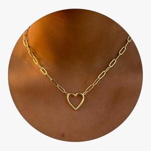 14K Gold Plated Paperclip Chain Heart Necklace